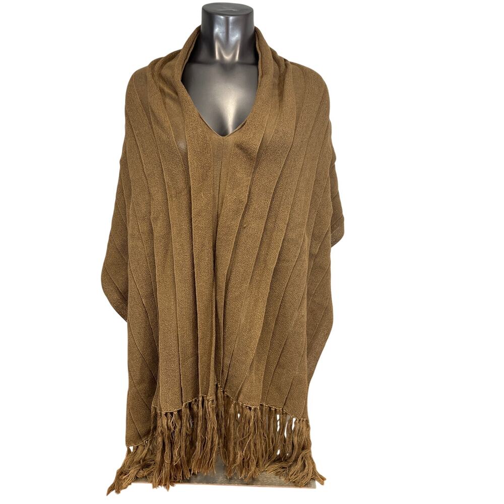 Simply Natural Women's Poncho 100% Baby Alpaca Pleated V-Neck Tassels Fringe